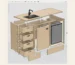 Exploded 3D view of a campervan kitchen cabinet with drawers and fridge space